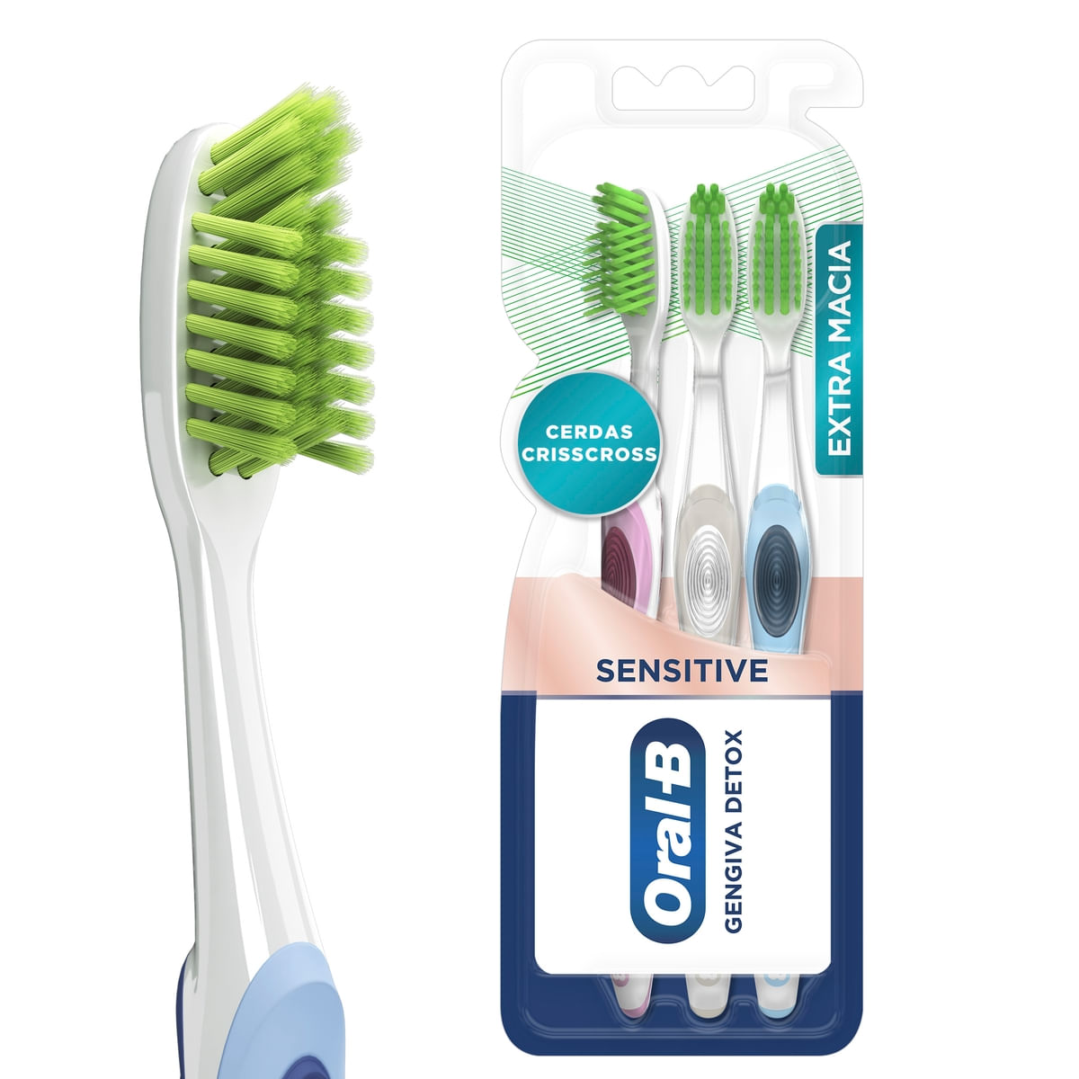 Escova Dental Oral-B Sensitive Gengiva Detox Cerdas Ultrafino Extra Macia Cores Sortidas 3 Unidades