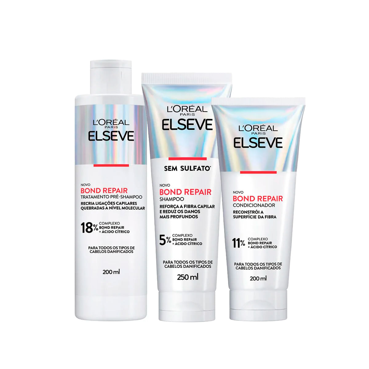 Kit Elseve Bond Repair Pré-Shampoo 200ml + Shampoo 250ml + Condicionador 200ml