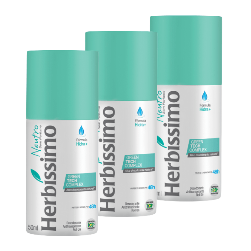Kit Desodorante Antitranspirante Roll-On Herbíssimo Neutro 50Ml - 3 unidades