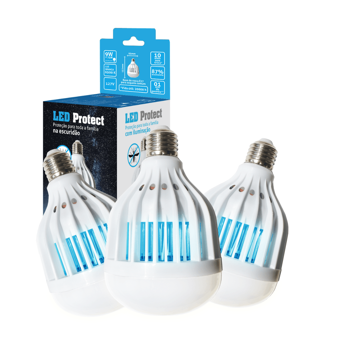 Kit 3 LED PROTECT 220V - Ilumina 9W, Atrai e Mata Mosquitos Sem Toxicidade