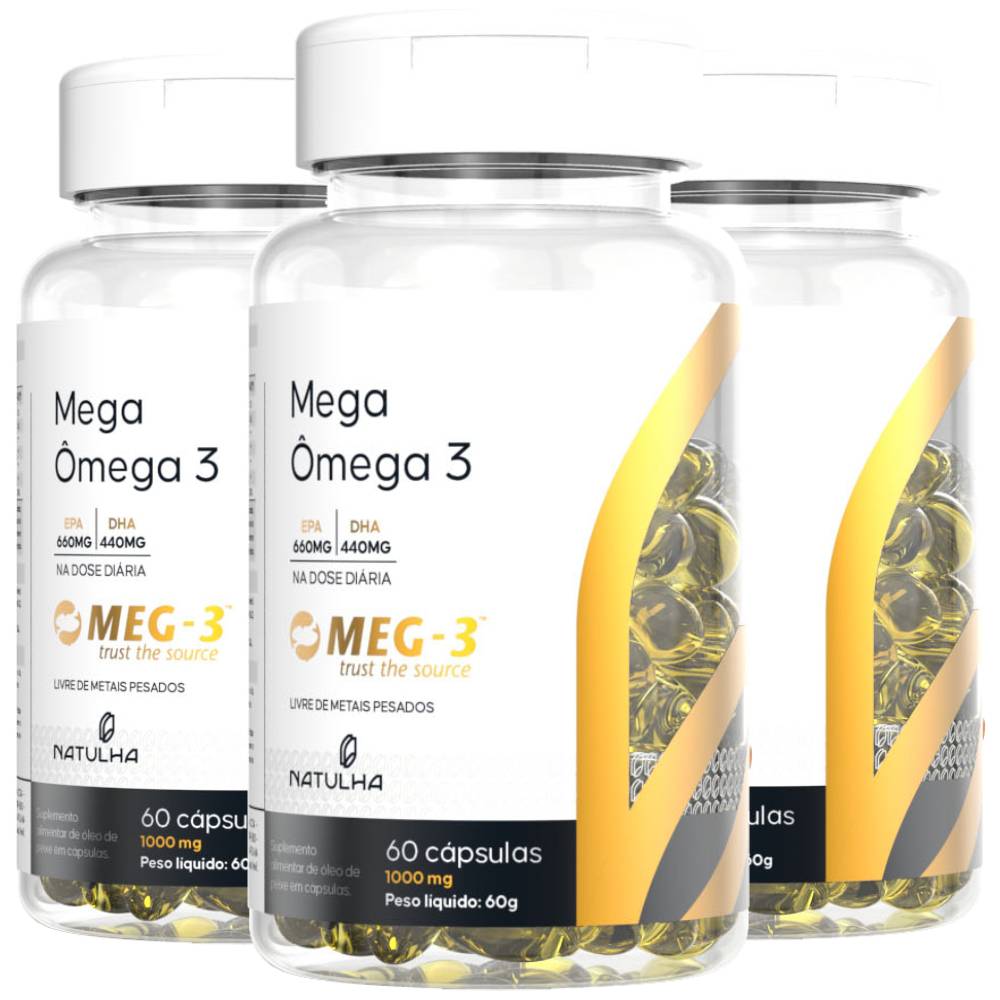 KIT 3X Mega Ômega 3 MEG-3® 33% EPA / 22% DHA 60 Softgels - Natulha