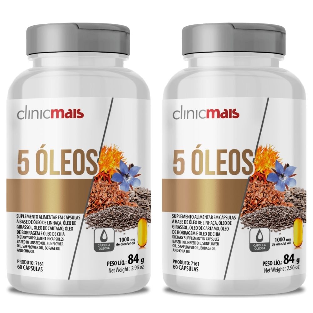 KIT 2X Óleo de Linhaça, Girassol, Cartamo, Borragem e Chia 1000mg 60 Cáps - Clinicmais