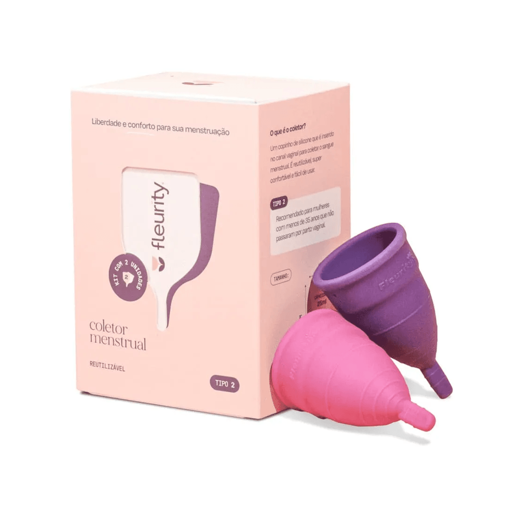 Kit Coletor Menstrual Fleurity Tipo 2 Rosa e Roxo 2 Unidades