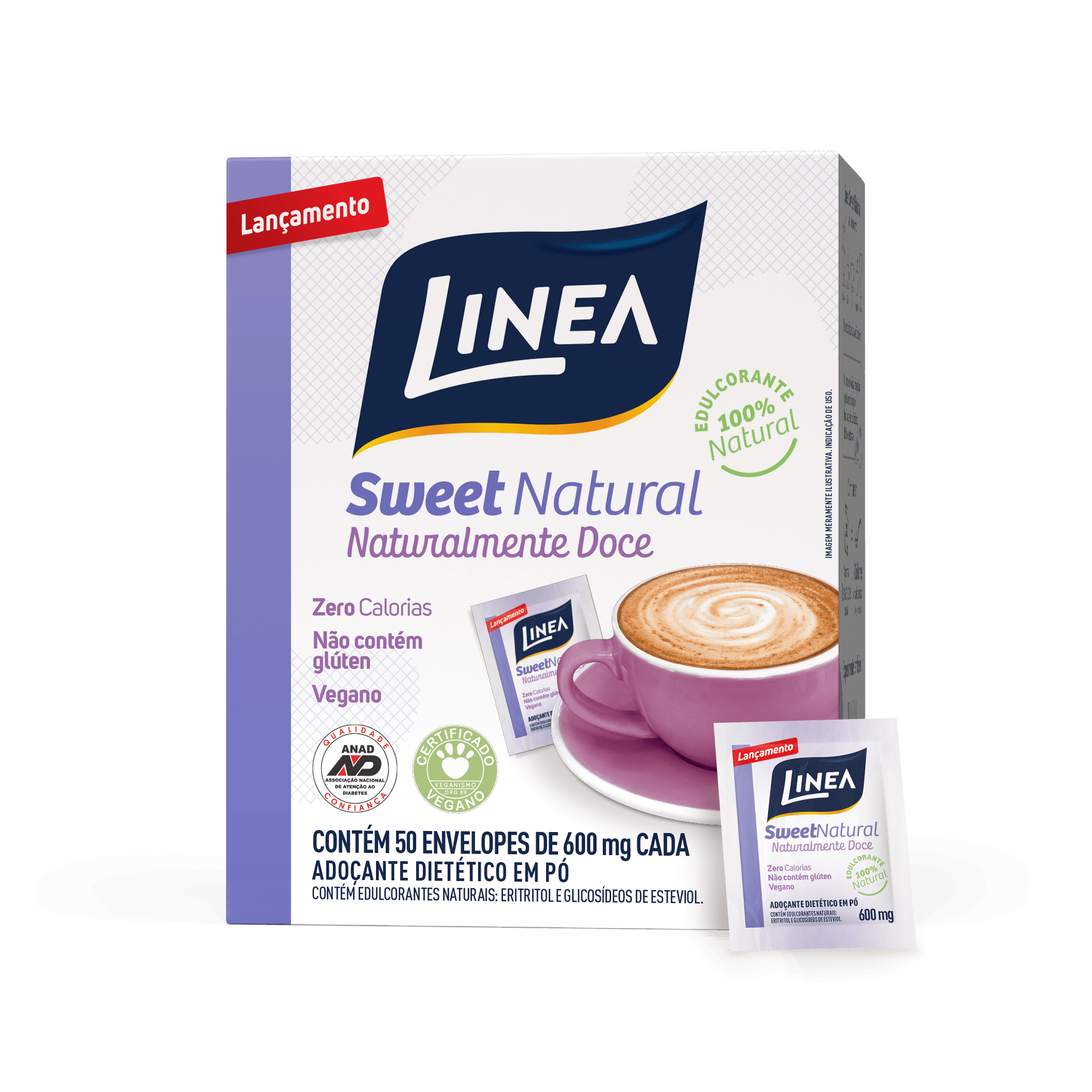 Adoçante Linea Sweet Natural Vegano Com 50 Envelopes 600mg Cada
