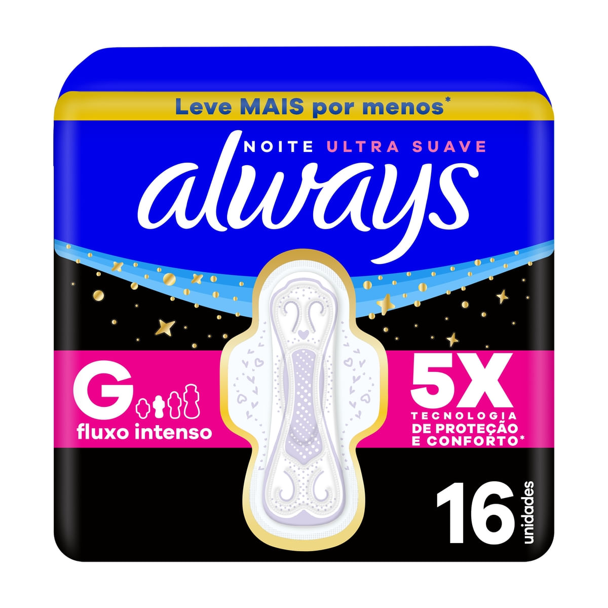 Absorvente Always Noite Ultra Suave com Abas Fluxo Intenso 16 Unidades