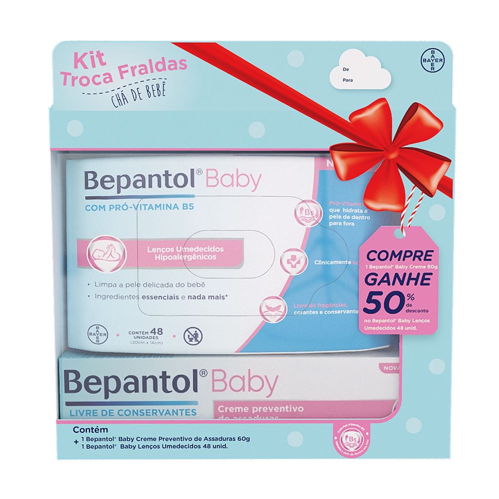 Kit Bepantol Baby Troca de Fraldas Pomada para Assadura Bepantol Baby 60g 1 Uni + Lenços Umedecidos Bepantol Baby 48 Unidades