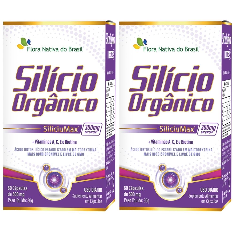 Kit 2x Silício Orgânico SiliciuMax® + Vitaminas 500mg - 60 Cápsulas - Flora Nativa
