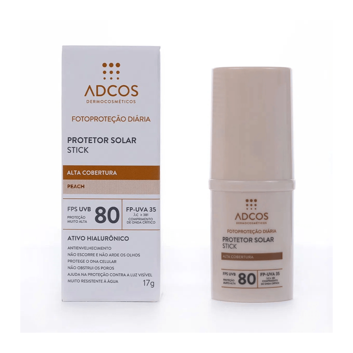 Protetor Solar Facial Adcos Tonalizante FPS80 Alta Cobertura Cor Peach Stick 17g