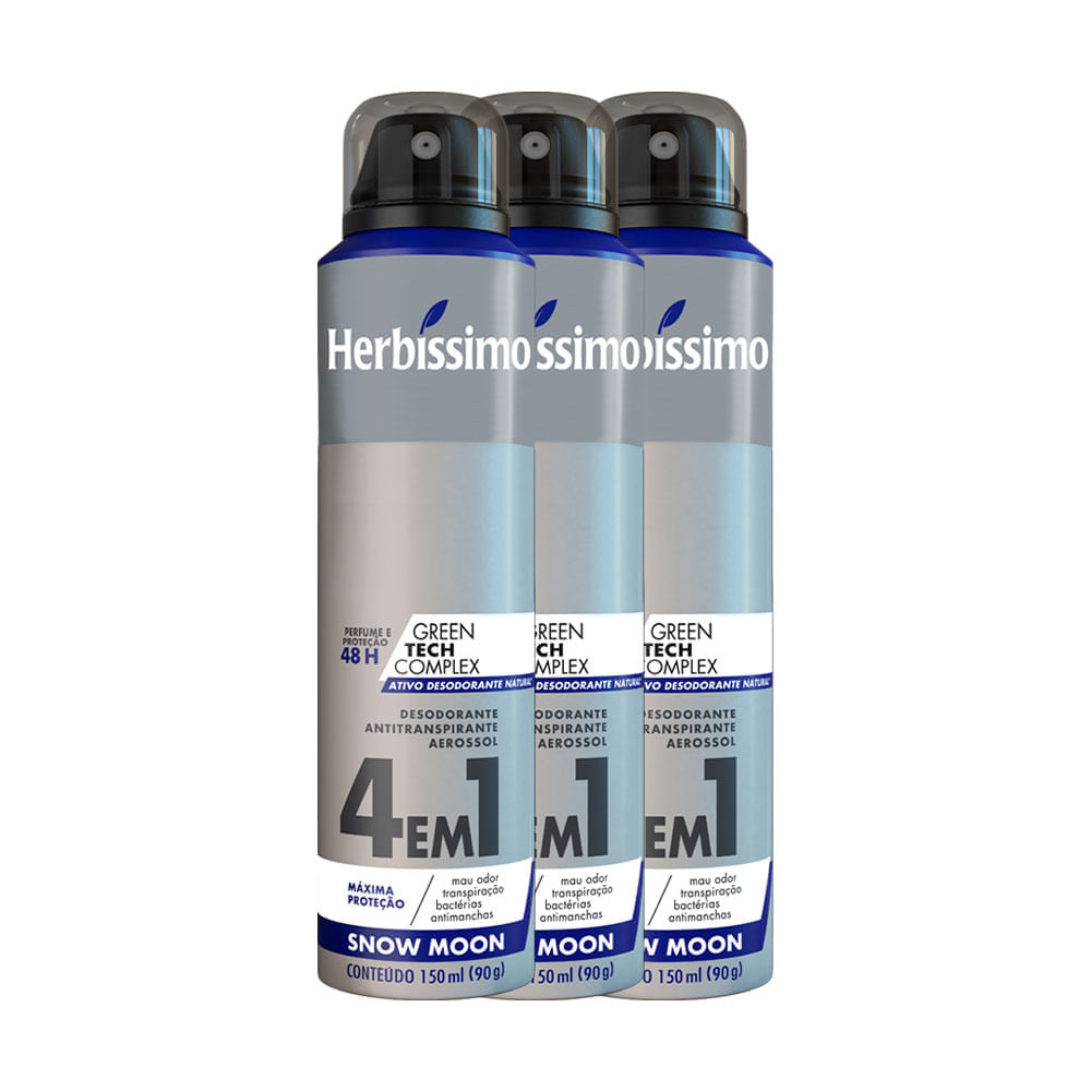 Kit Desodorante Aerosol Antitranspirante Herbíssimo Snow Moon 150Ml com 3 Unidades