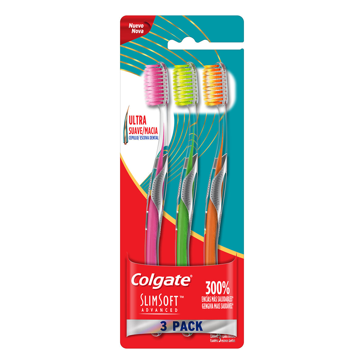 Escova Dental Colgate Slim Soft Advanced Ultra Macia Cores Sortidas 3 Unidades