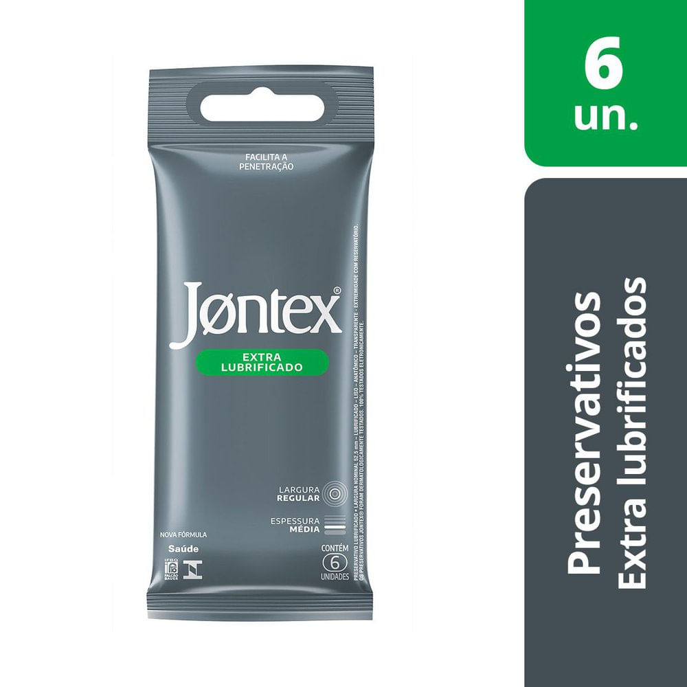 Preservativo Jontex Extra Lubrificado Espessura Média Regular 6 Unidades