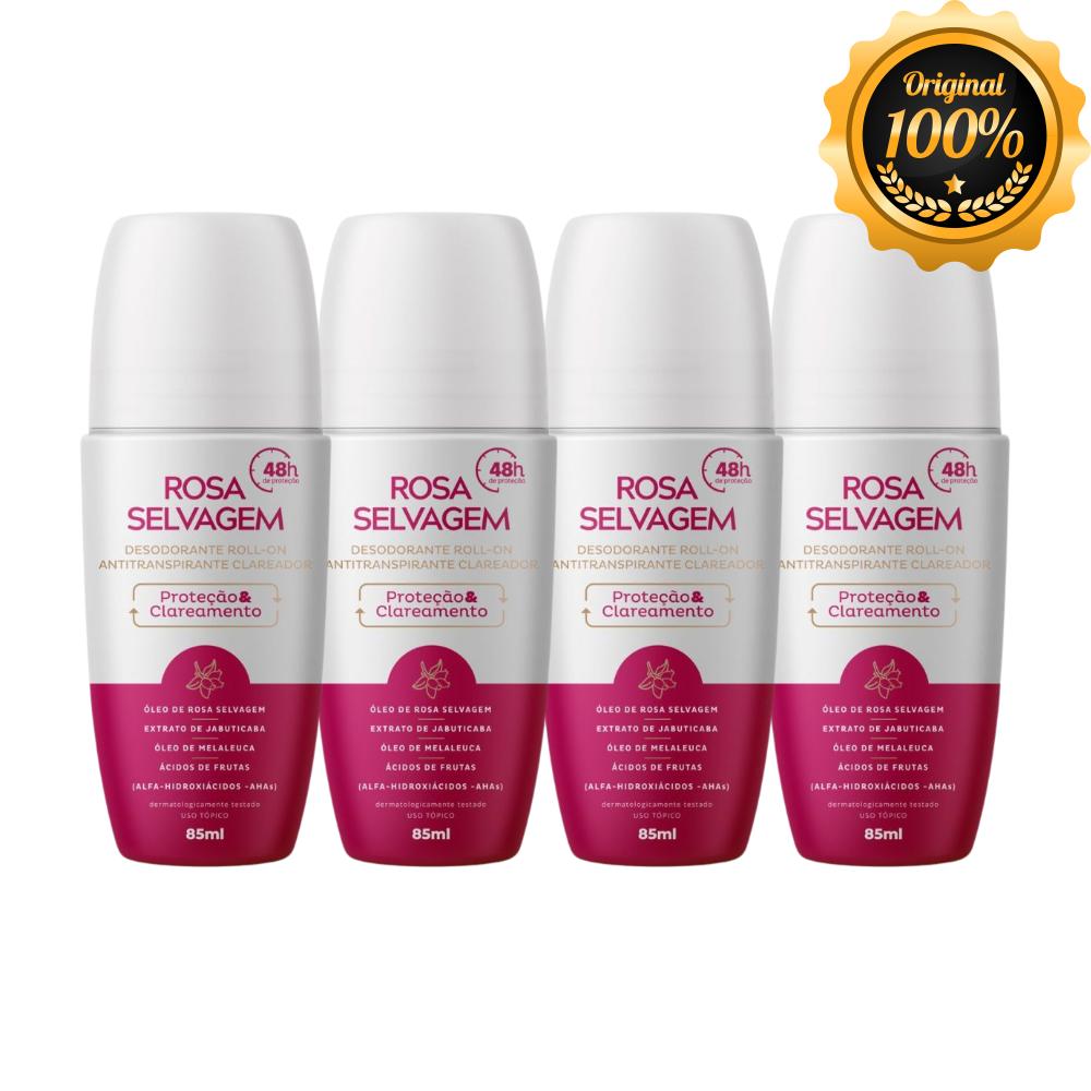 Kit 4 Un Desodorante Roll-on Clareador Rosa Selvagem 85ml
