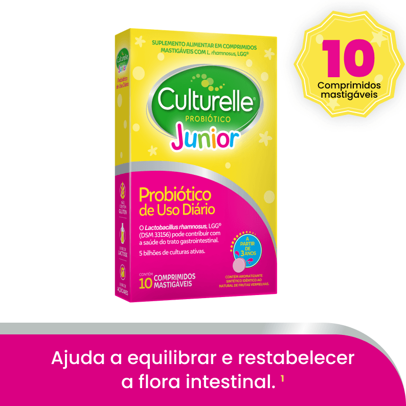 Culturelle Probiótico Junior 5 Bilhões UFC Sabor Frutas Vermelhas 10 Comprimidos Mastigáveis