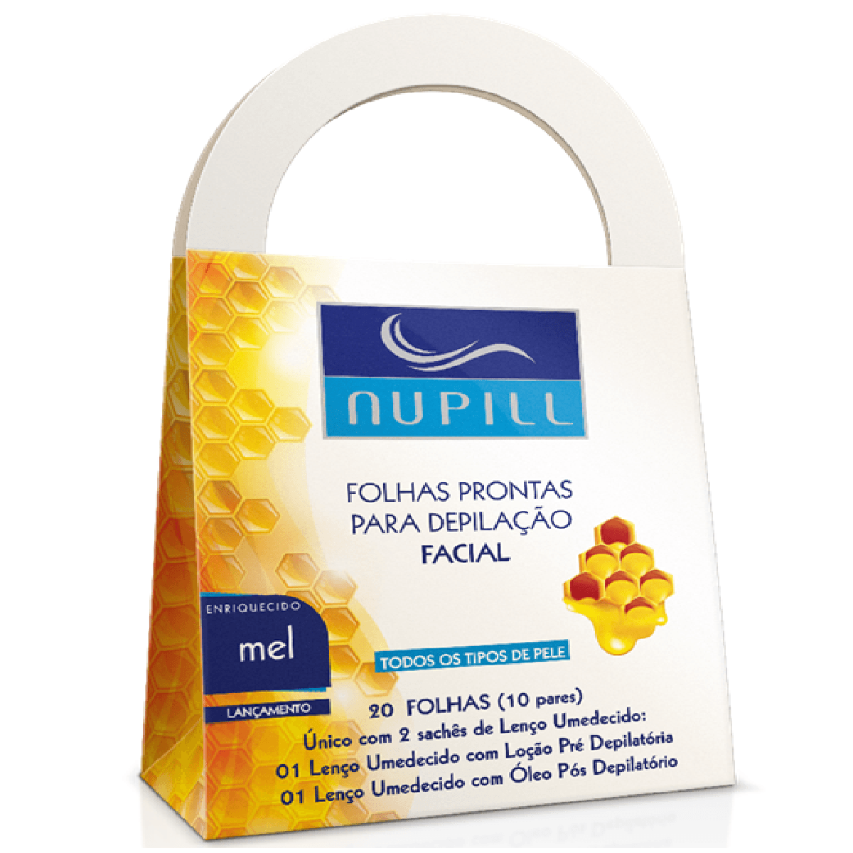 Folhas prontas depilatórias Nupill facial Com 20 folhas