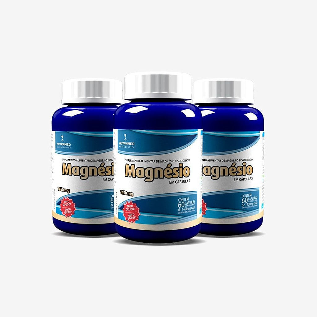 Magnésio Bisglicinato (Quelato) - 60 Cápsulas - Kit 3 unidades