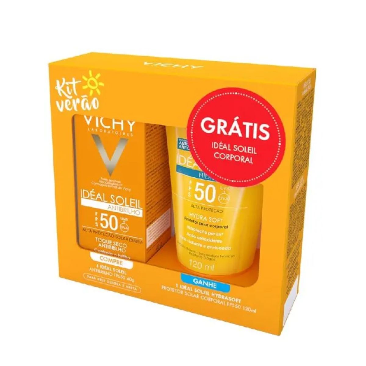 Ideal Soleil Antibrilho Toque Seco Fps50 40g Gratis Ideal Soleil Hydrasoft Corporal Fps50 120ml