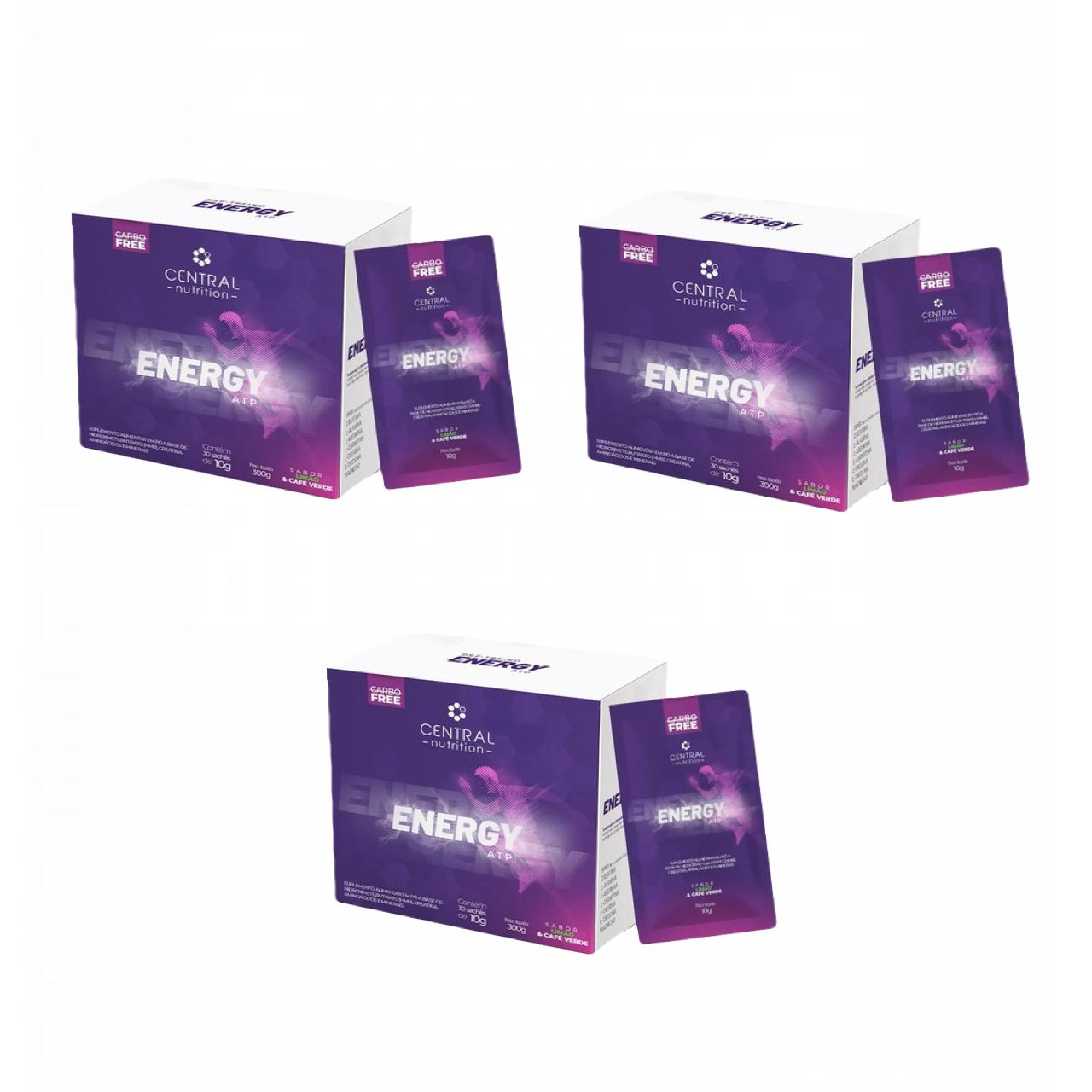 3x Energy ATP - 30 Sachês de 10g - Central Nutrition - Sabor Tangerina