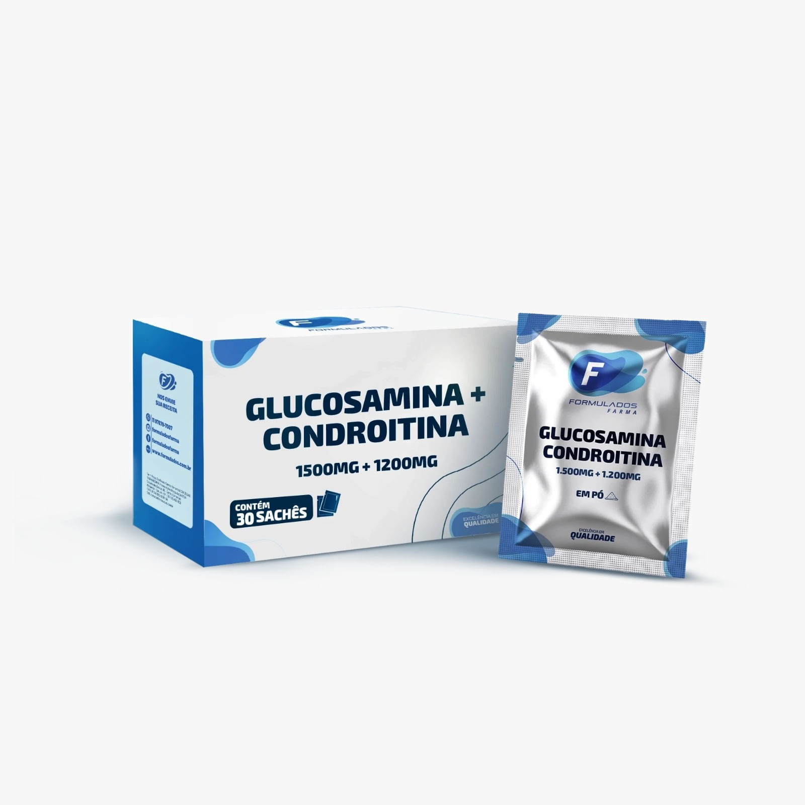 Glucosamina + Condroitina (1500mg + 1200mg) - 30 Sachês Sabor Limão Rosa