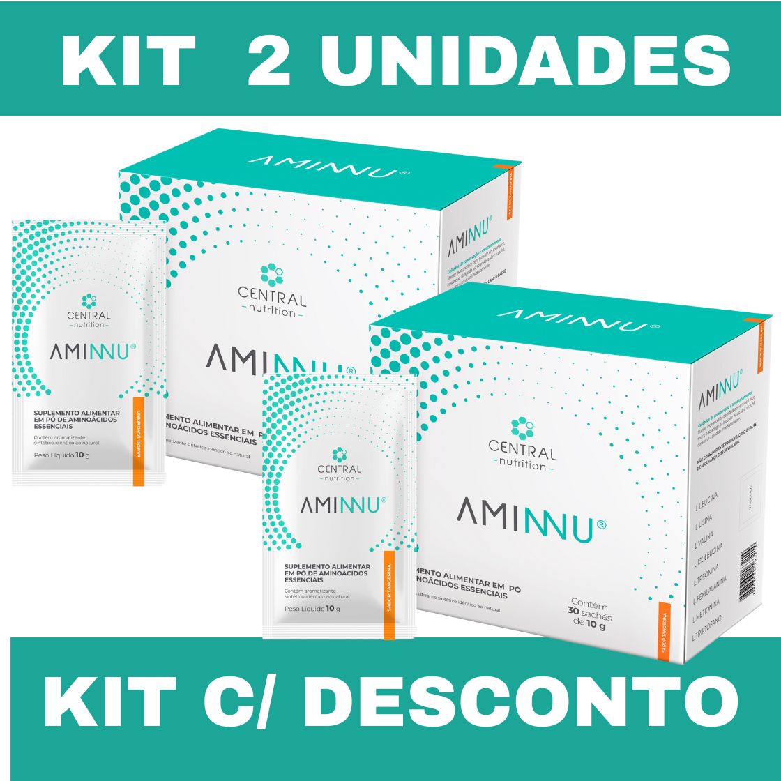 Kit com 2 Caixas Aminnu Central Nutrition Tradicional - 10g - 30 Sachês - Sabor Tangerina