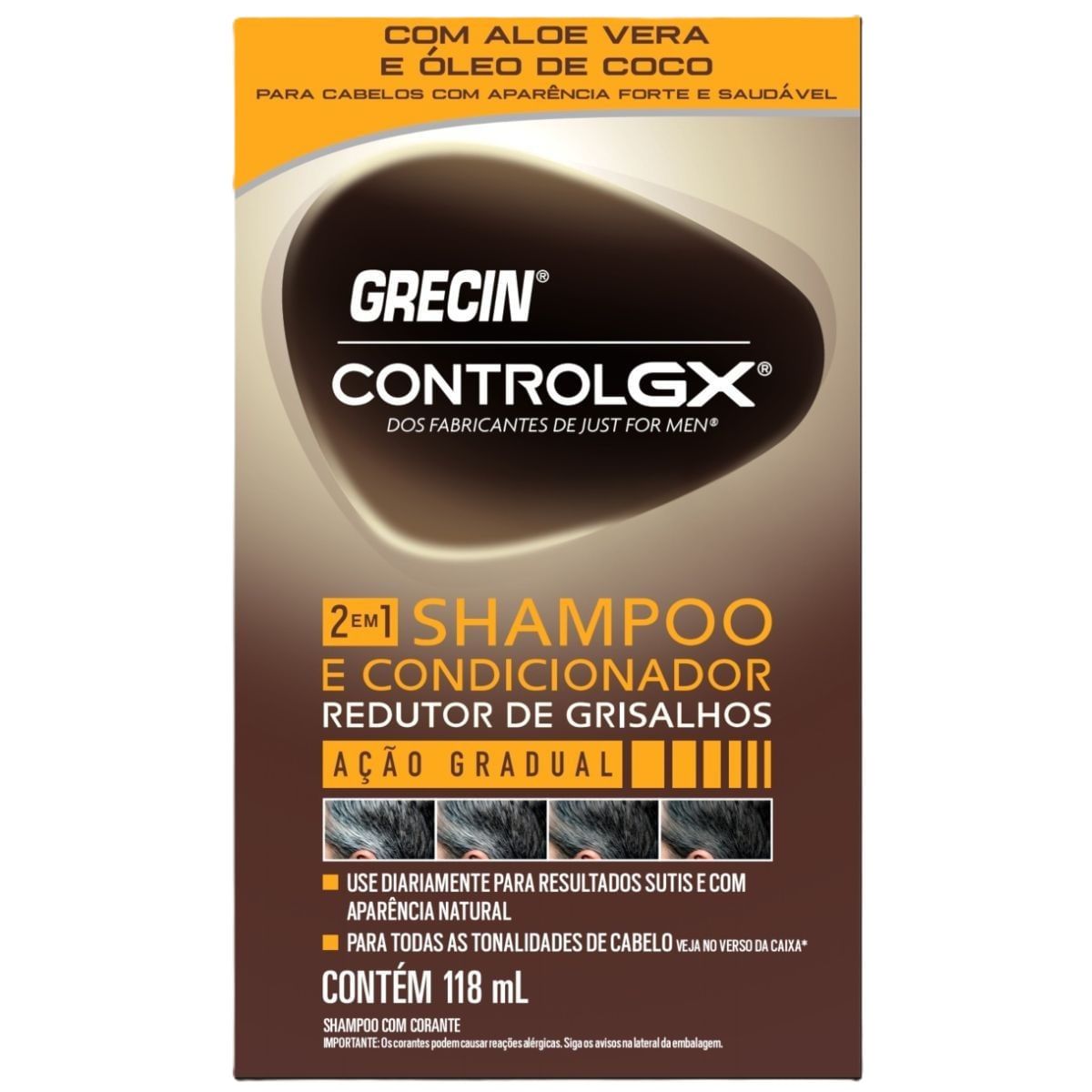 Shampoo Grecin Control Gx 2 Em 1 Redutor Gradual De Grisalhos 118ml