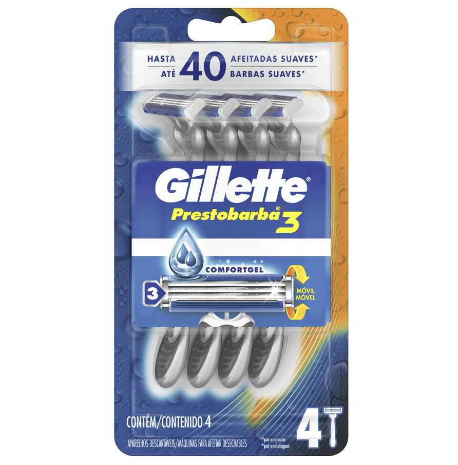 Aparelho De Barbear Descartável Gillette Prestobarba3 Com 4 Unidades