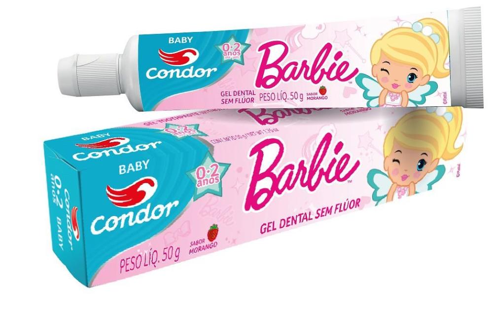 Gel Dental Condor Baby Barbie 0-2 Anos Sem Flúor Morango 50g