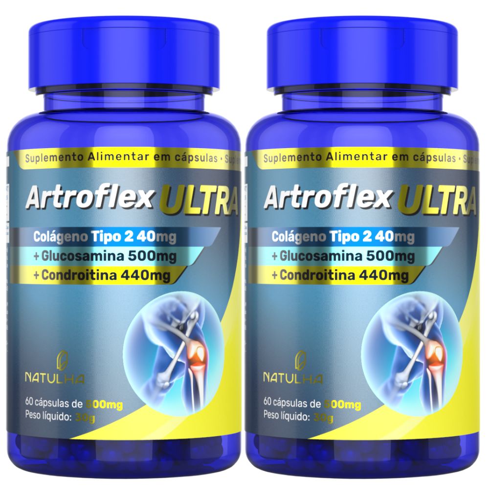 KIT 2X ArtroFlex ULTRA ( Glucosamina, Condroitina e Colágeno Tipo 2) 60 cápsulas - Natulha