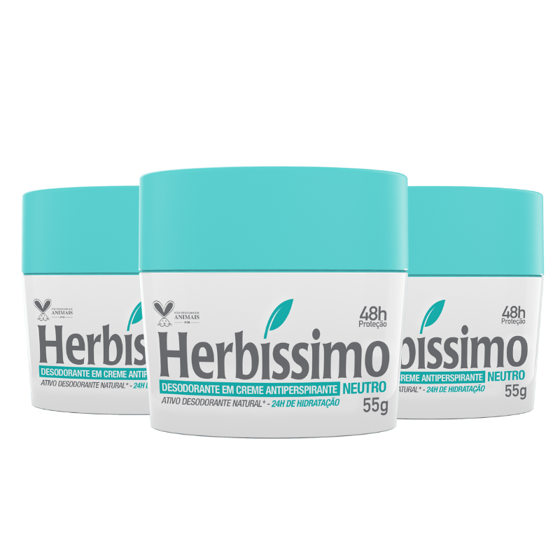 Kit Desodorante Creme Antitranspirante Neutro Herbíssimo 55G - 3 unidades