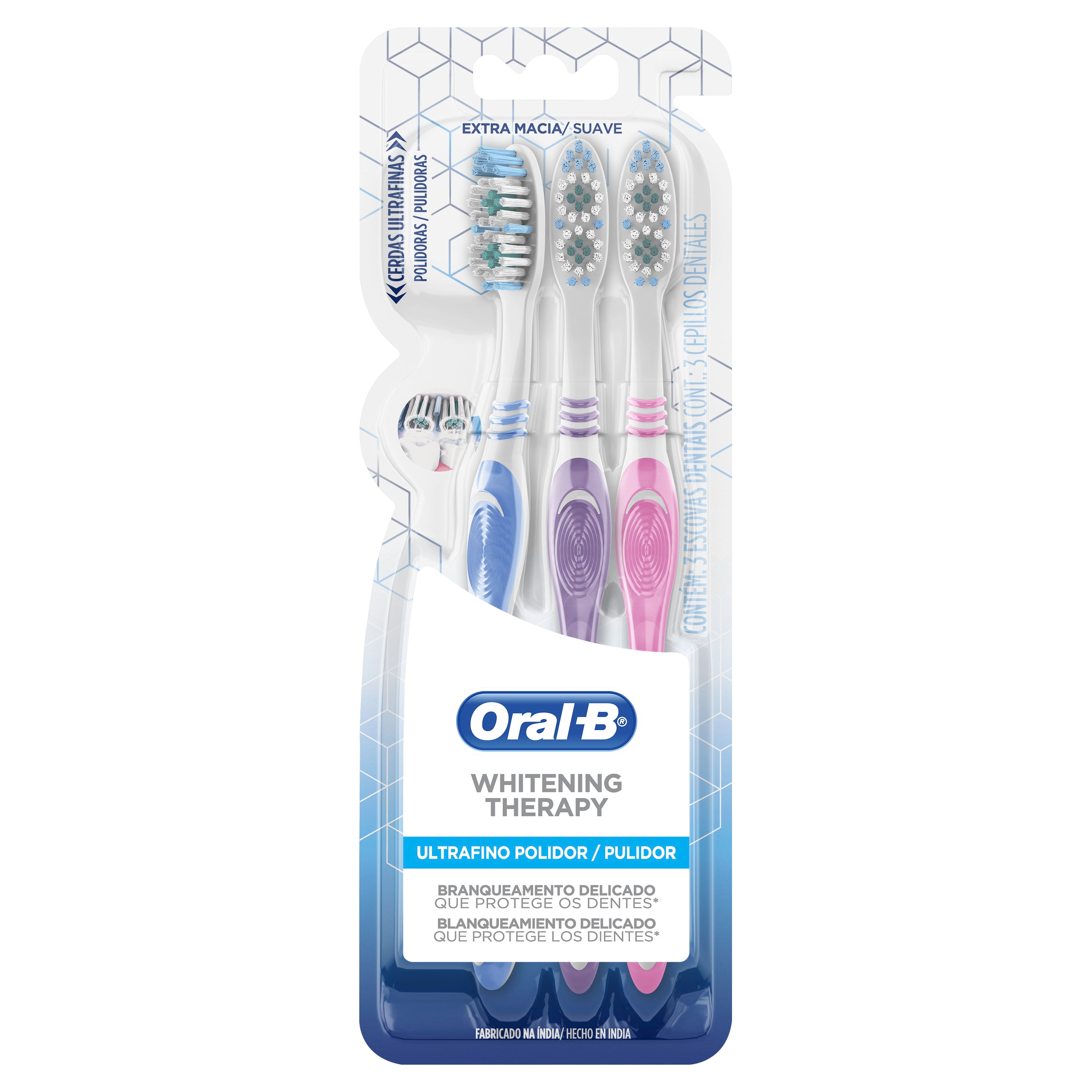 Escova Dental Oral-B Whitening Therapy Cerdas Ultrafinas Polidora Extra Macia 3 Unidades