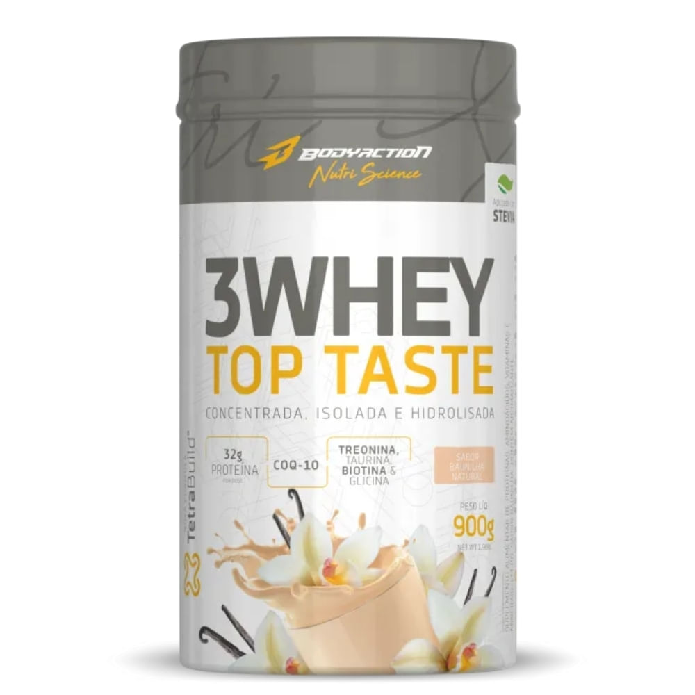 3 Whey Protein Top Taste + BCAA 900g Sabor Baunilha - Body Action
