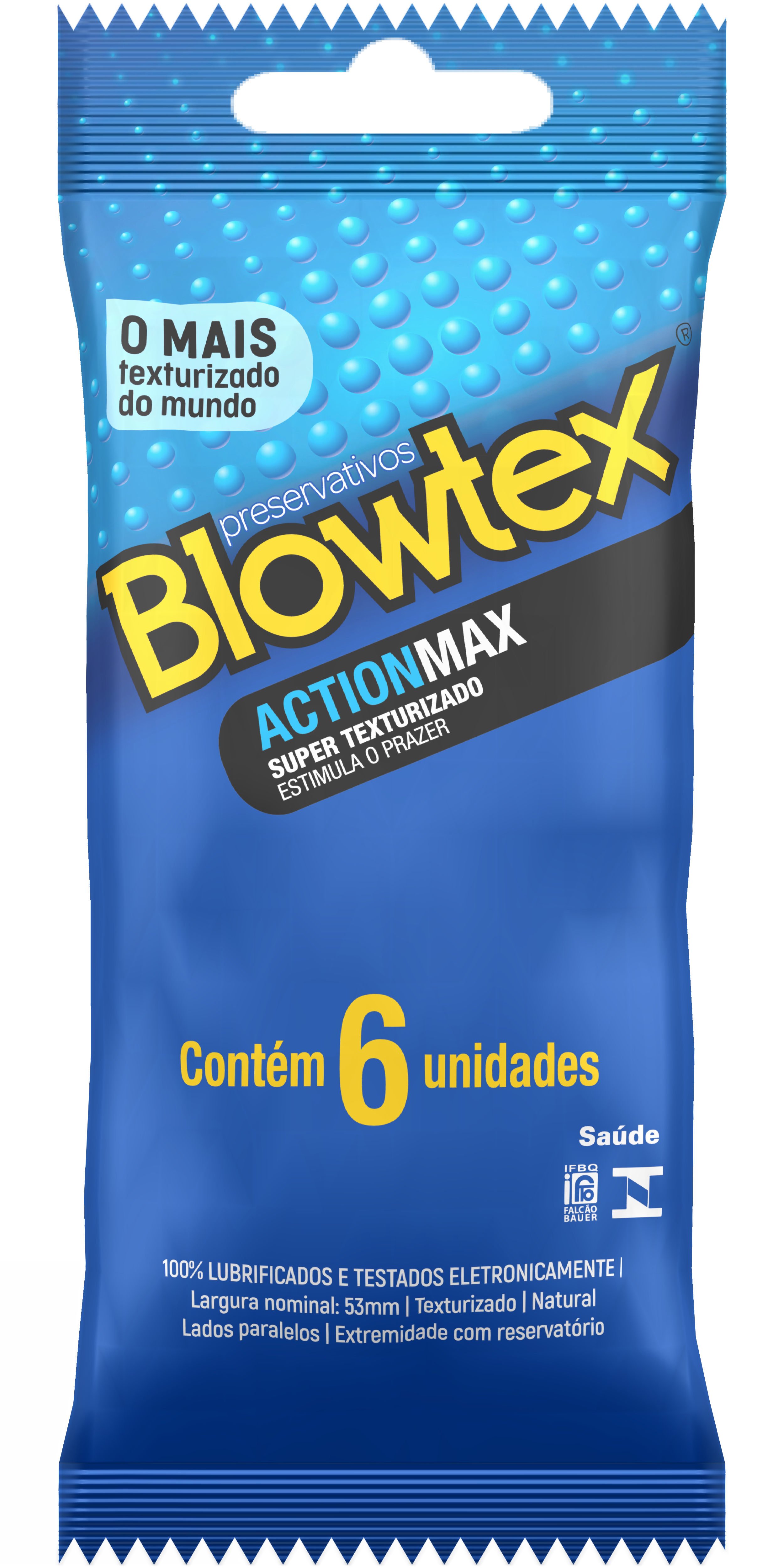 Preservativo Blowtex ActionMax Lubrificado Texturizado Bolinhas 6 Unidades
