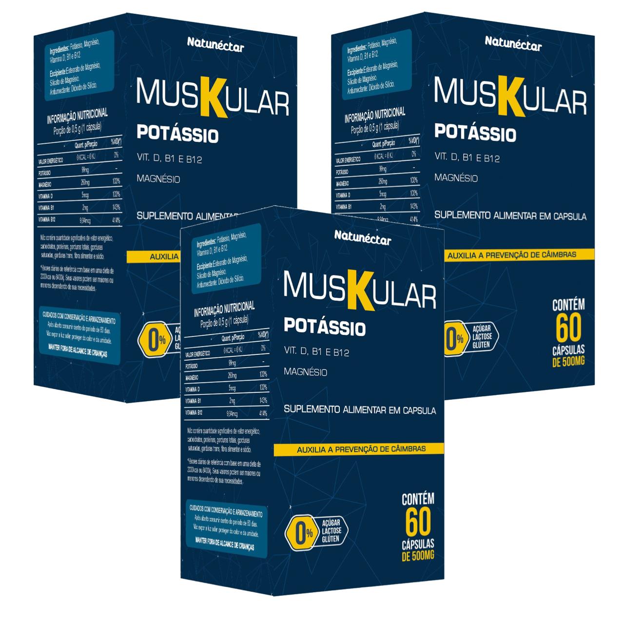 3x Muskular - Potássio + Magnésio + Vitaminas D, B1 e B12