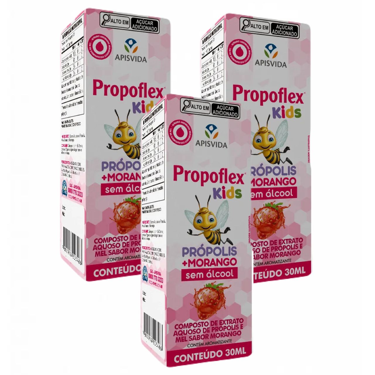 Propoflex Kids Morango - Própolis Aquoso - 30ml - Apis Vida (3x)