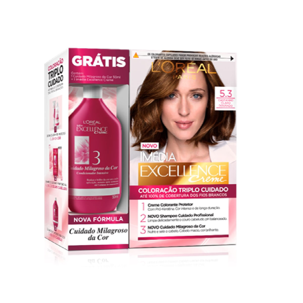 Tintura Imedia excellence Castanho claro dourado 5,3 gratis Condicionador
