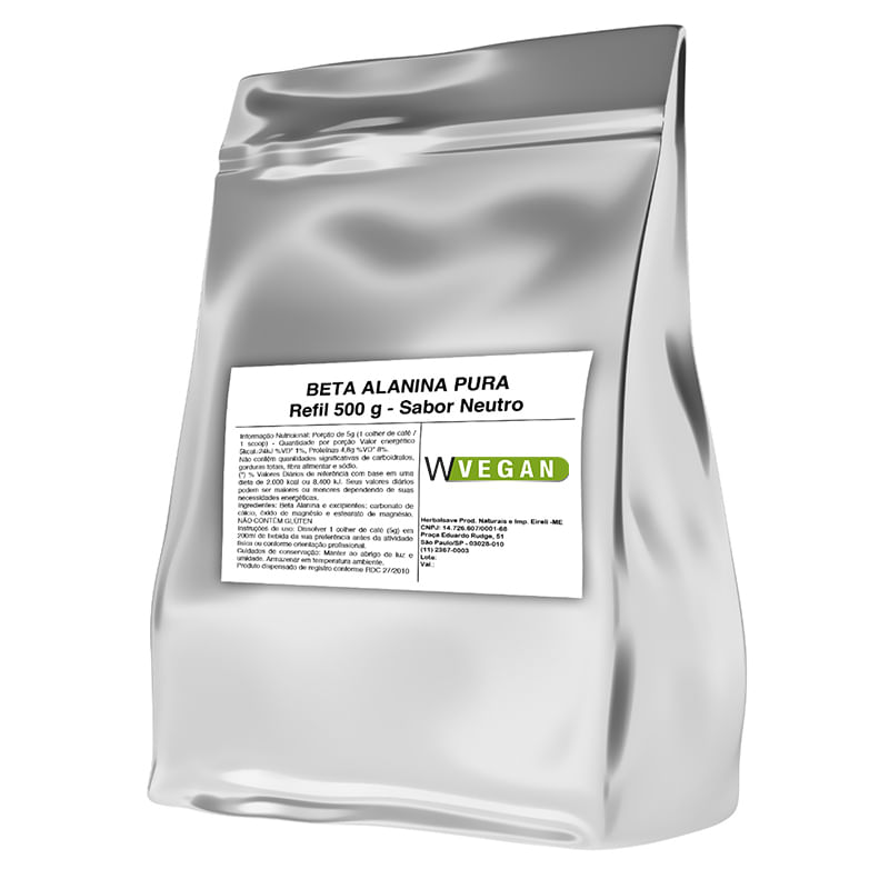 Beta Alanina Vegan 500g Embalagem Refil WVegan Vegano