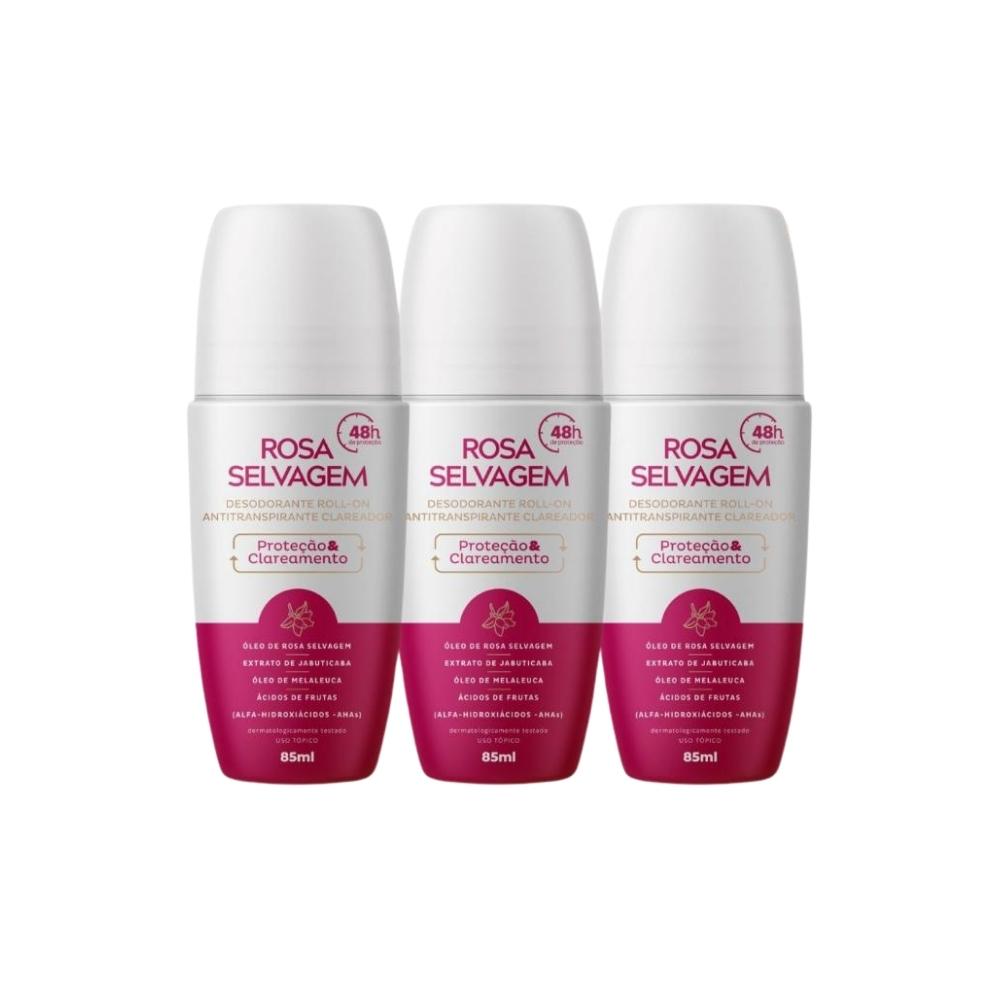 Kit 3 Un Desodorante Roll-on Clareador Rosa Selvagem 85ml