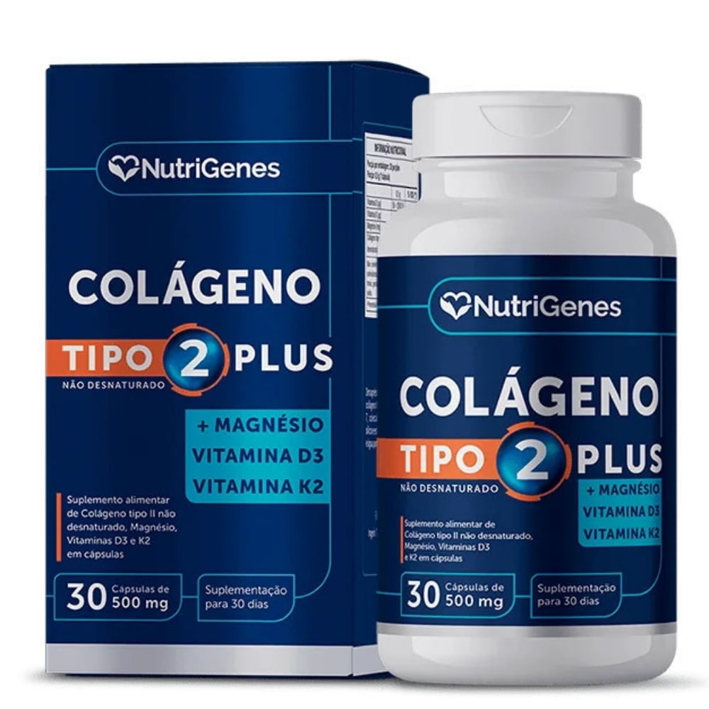 Colágeno Tipo 2 com Vitamina D3 Plus 500mg - 30 Cápsulas - Nutrigenes