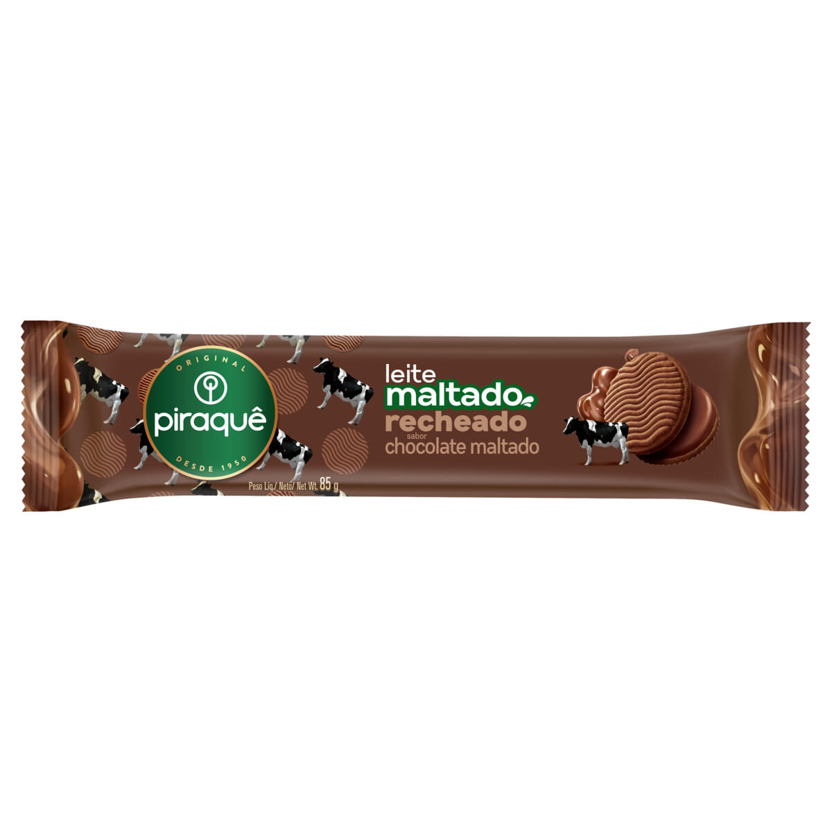 Biscoito Recheado Leite Maltado Piraquê Sabor Chocolate Maltado 85g