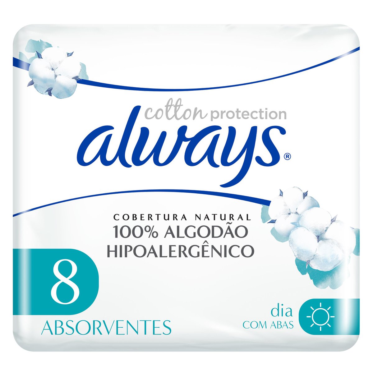 Absorvente Always Cotton Protection Cobertura Natural Dia Com Abas Com 8 Unidades