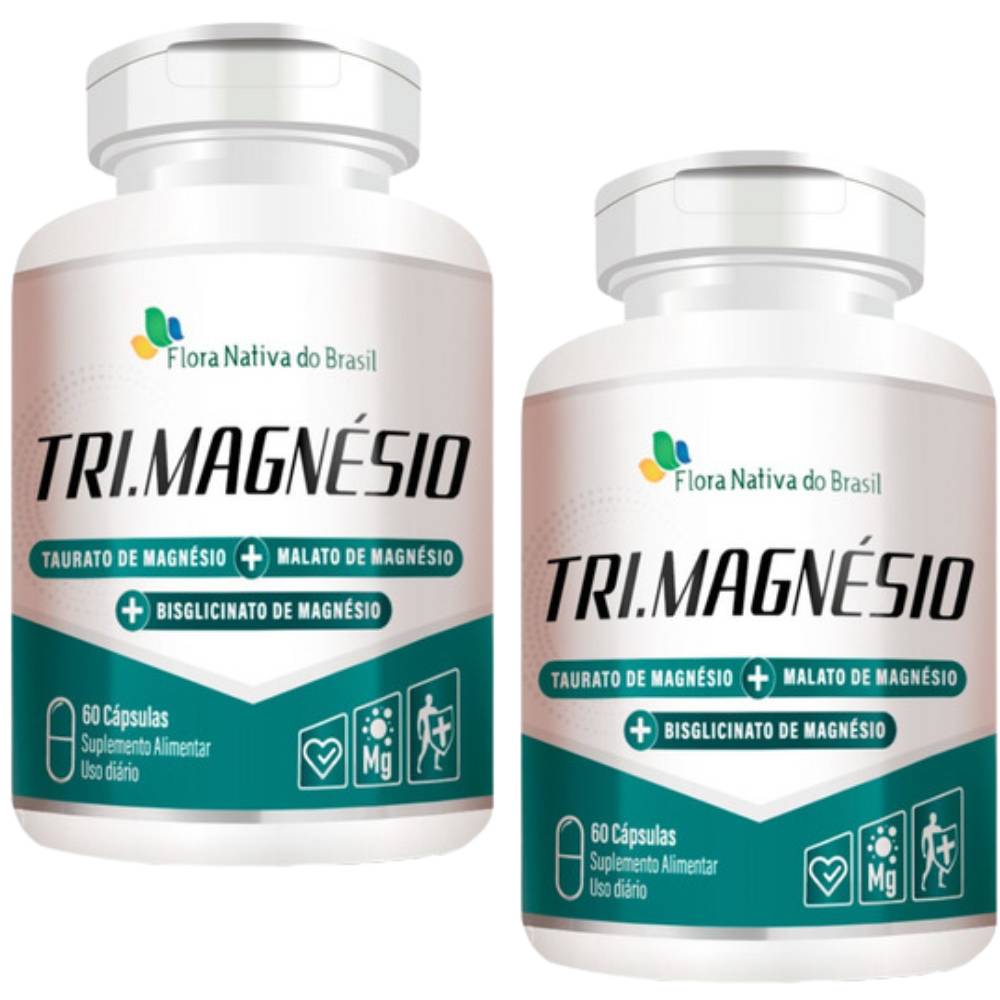 KIT 2X Tri.Magnésio Taurato, Malato e Bisglicinato 60 cápsulas - Flora Nativa
