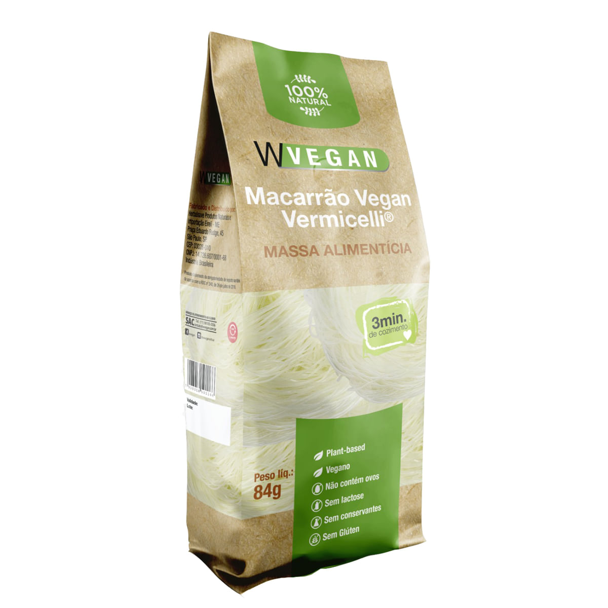 Macarrão Vegan Vermicelli 84g WVegan Vegano