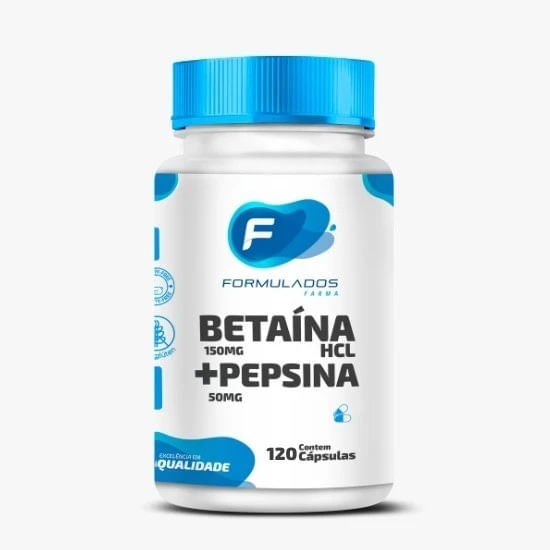 Cloridrato De Betaína hcl 150 mg + Pepsina 50 mg 120 Cápsulas