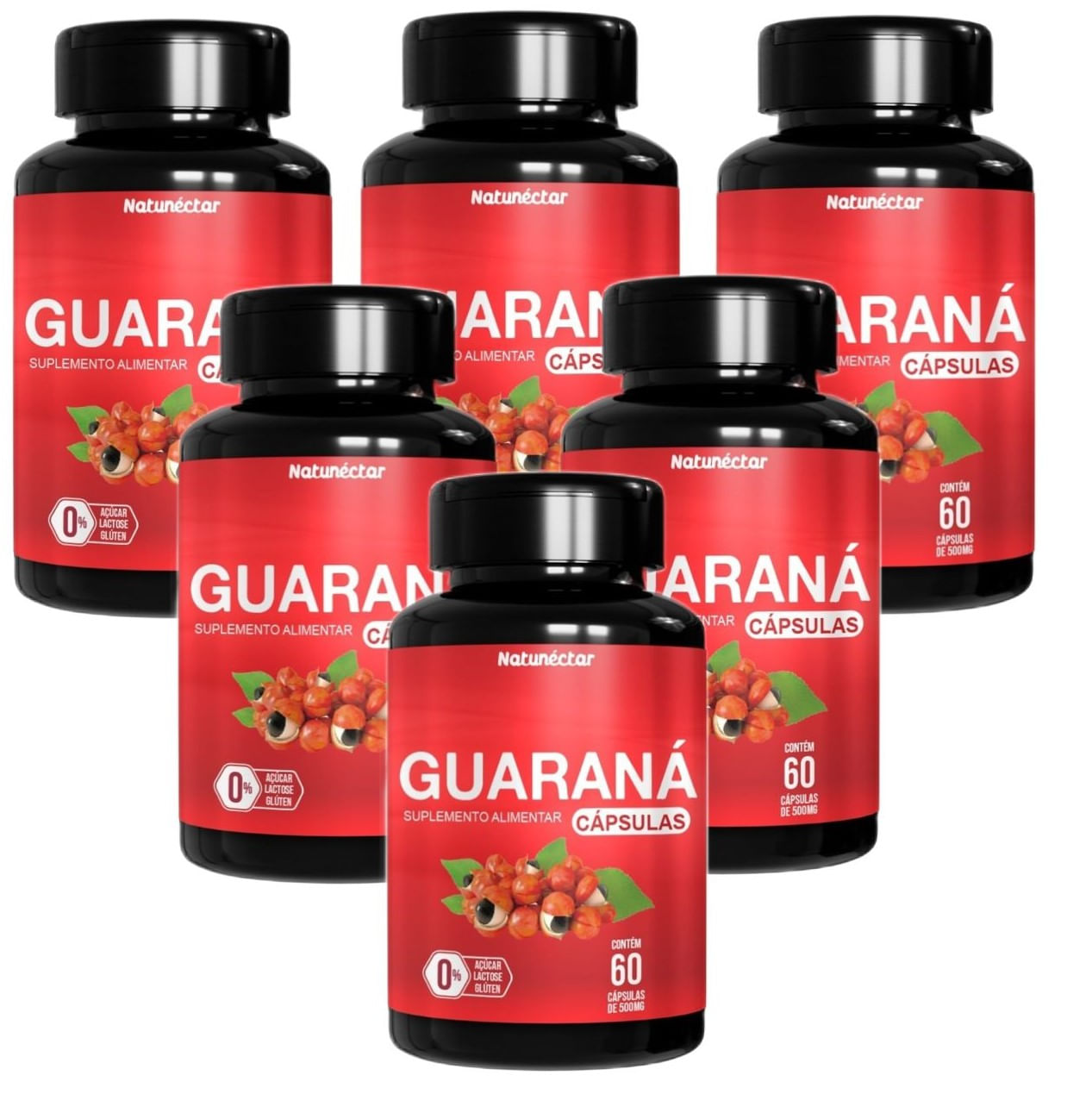 Guaraná 500mg - 60 Cápsulas - Natunéctar (6 Unidades)