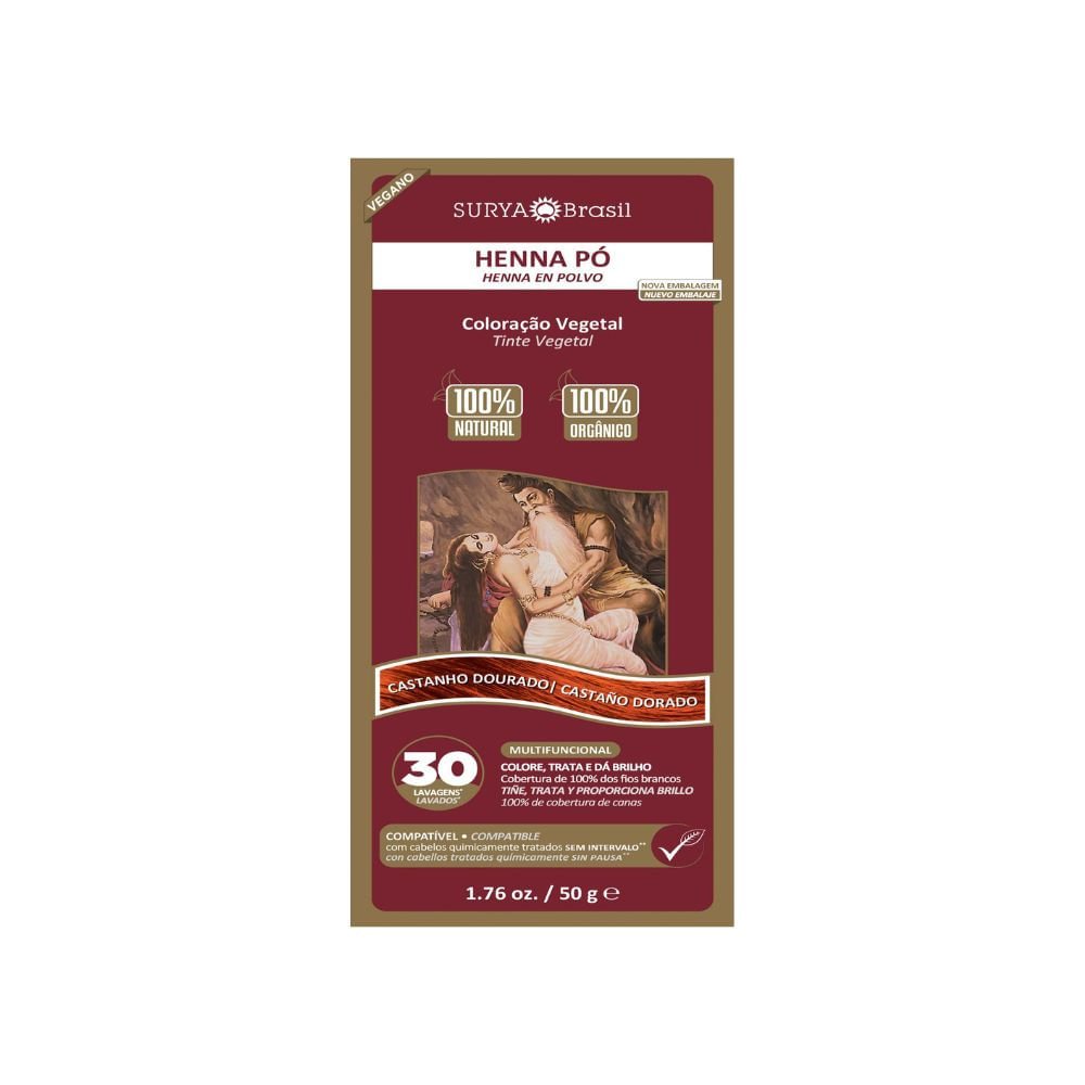 Tinta Henna Em Pó Surya Castanho Dourado 50g