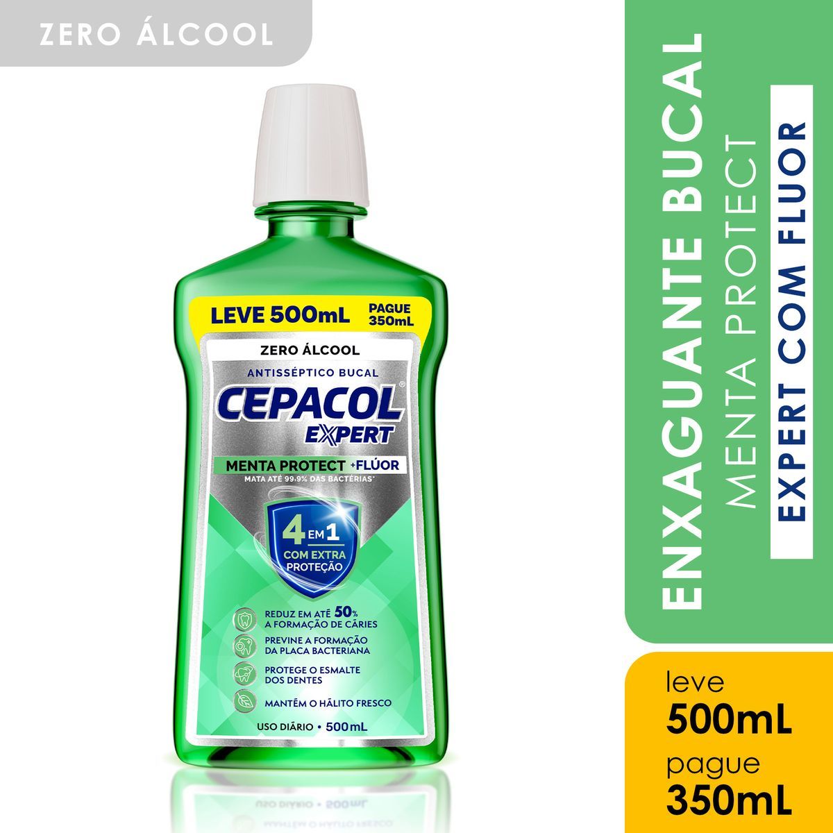 Enxaguante Bucal Cepacol Expert Menta Protect com flúor Sem Álcool 500ml Leve 500 Pague 350ml