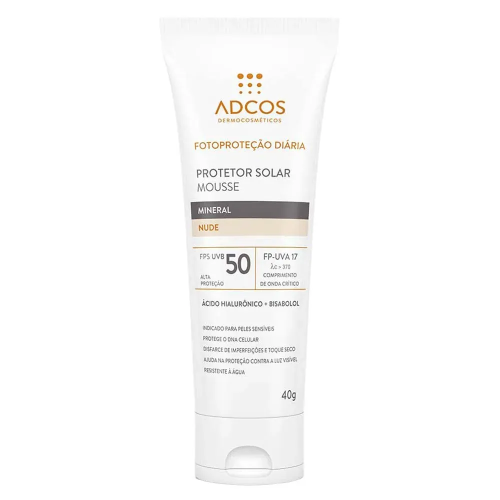 Protetor Solar Facial Adcos Mousse Mineral FPS50 Cor Nude 40g