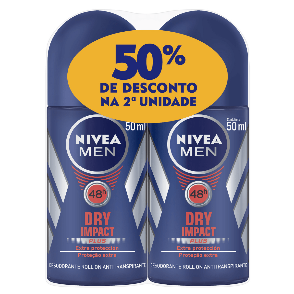 Kit Desodorante Antitranspirante Nivea Men Dry Impact Plus 48h Roll-On 50ml 2 Unidades
