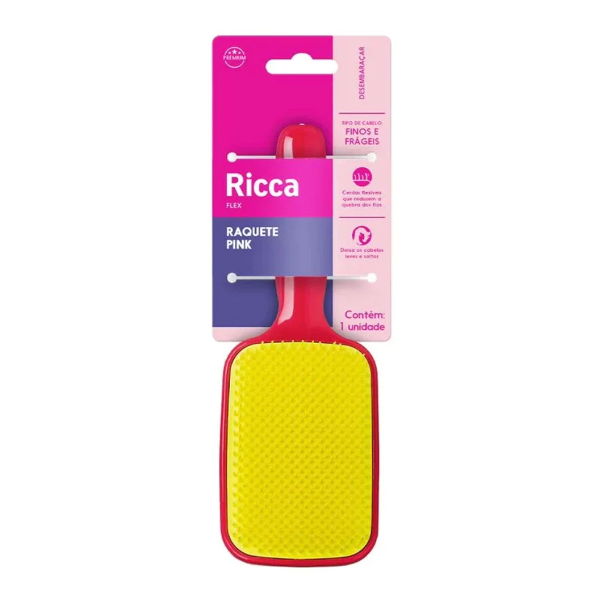 Escova de Cabelo Ricca 450 Flex Pink Raquete Cerdas Flexíveis Rosa 1 Unidade