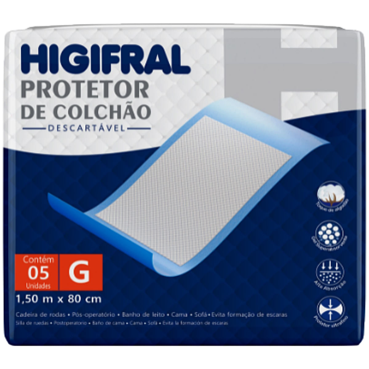 Protetor de Colchão Higifral Descartável Tam G 80X150cm - 5 unidades