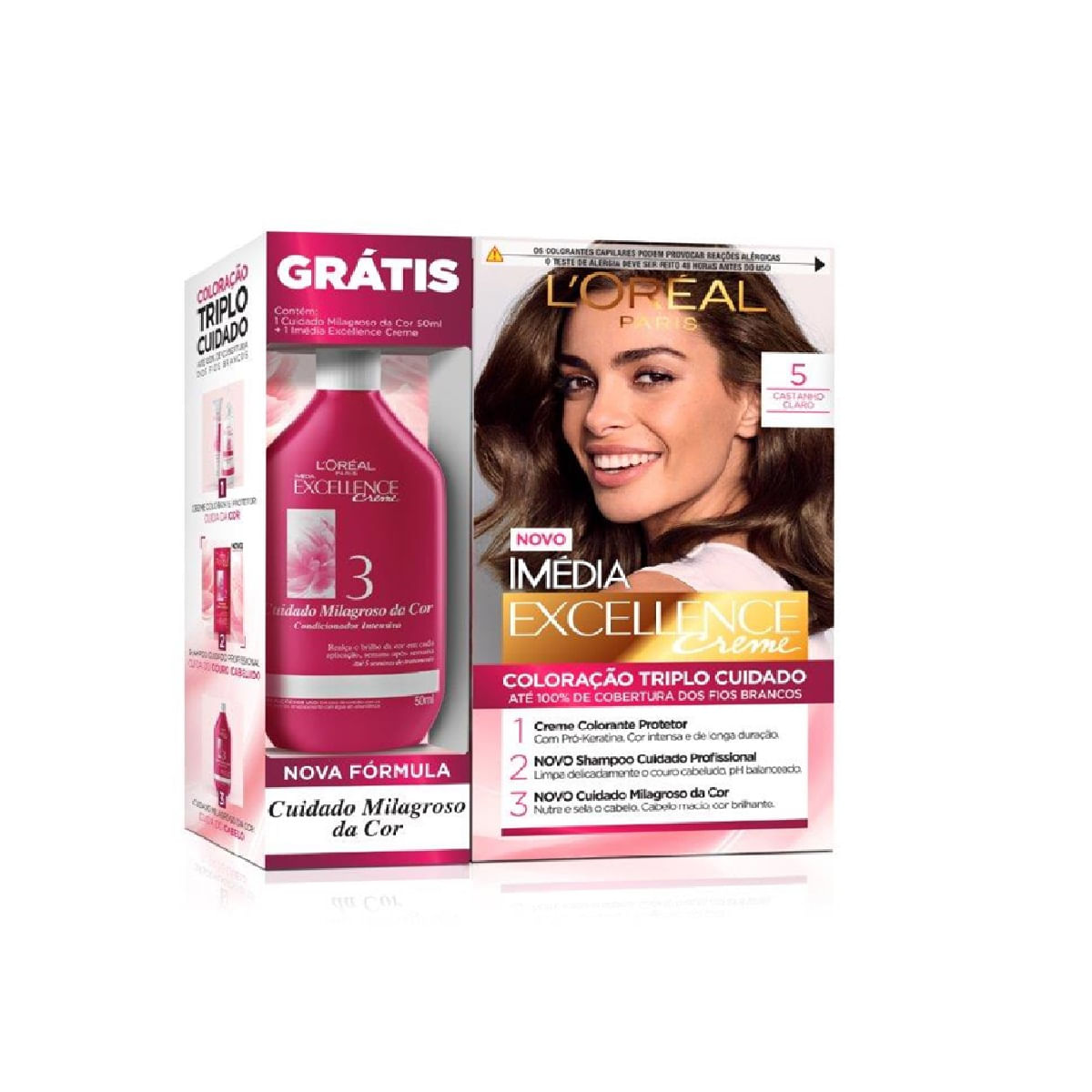 Tintura Imedia Excellence Castanho Claro 5 Gratis Tratamento Cuidado Milagroso Da Cor 50g